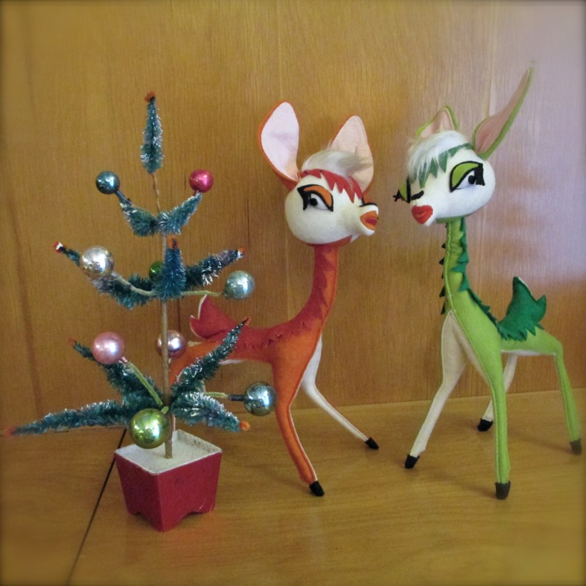 A new pair of large vintage Japanese deer in green were added to our red pair.