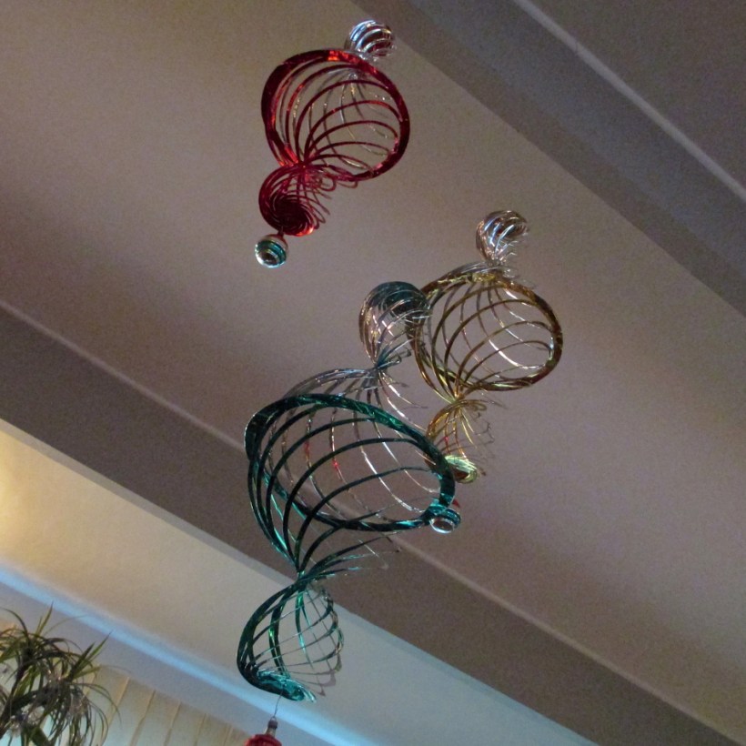 Large Vintage Foil Ornaments in Living Room.